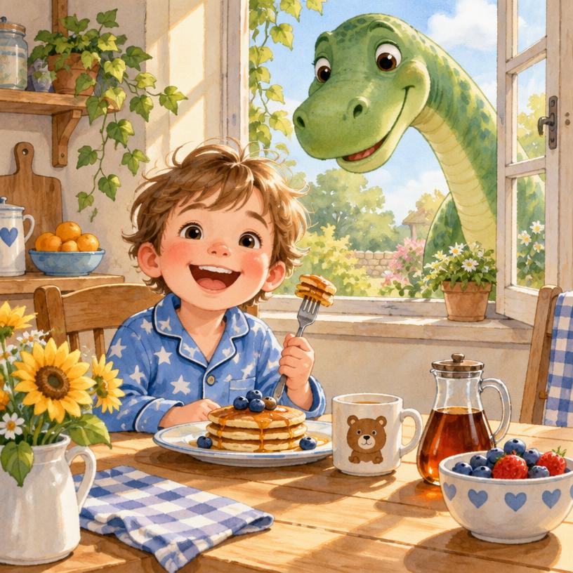 A Dinosaur Came for Breakfast cover illustration
